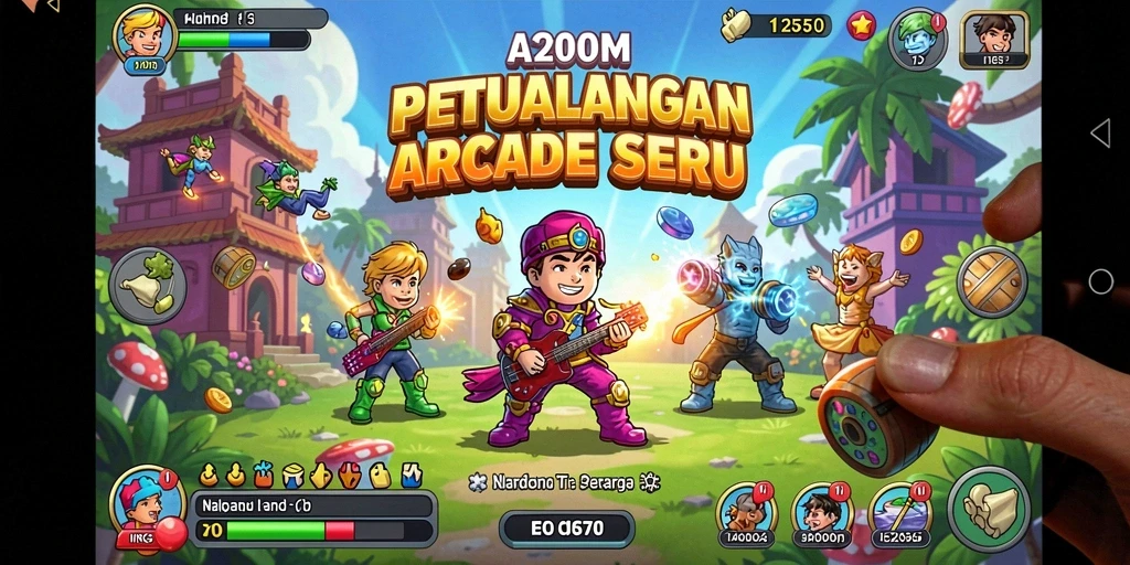 Screenshot A200M menampilkan aksi seru dalam gameplay Arcade yang menantang.