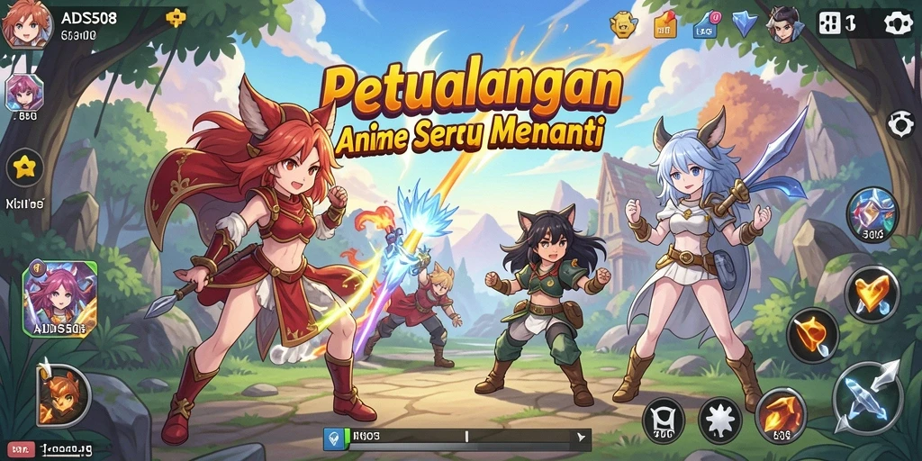 Screenshot gameplay menunjukkan aksi seru dengan karakter anime.