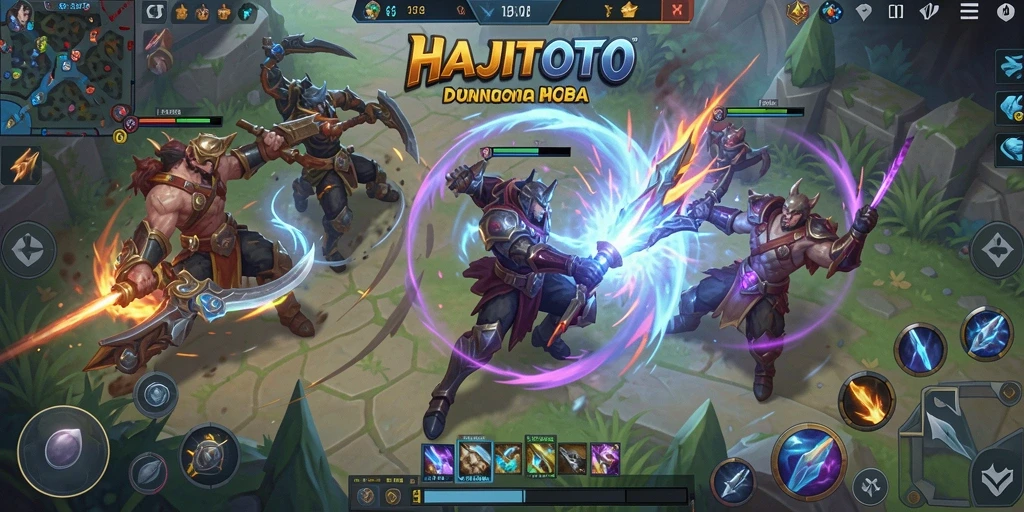 Screenshot gameplay HAJITOTO: serunya pertarungan tim dalam arena.