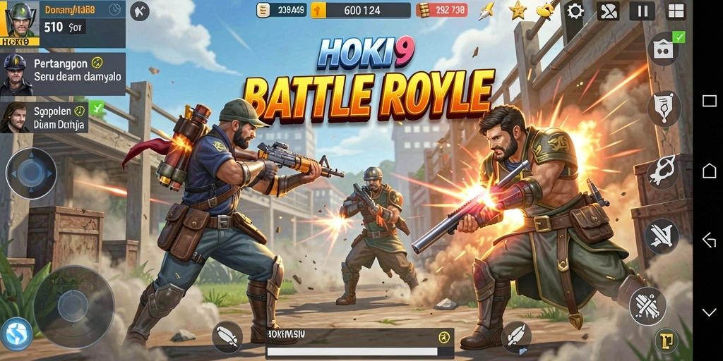 Tampilan aksi seru dalam gameplay Battle Royale HOKI9.