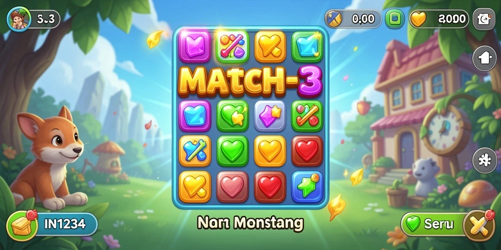 Screenshot IN1234 menampilkan gameplay seru dalam mencocokkan item.