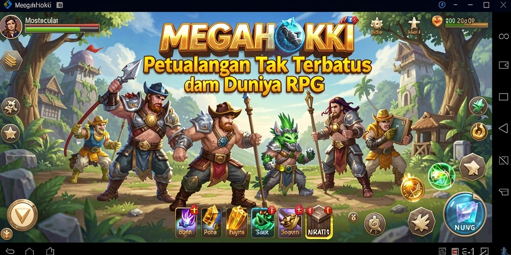Tangkapan layar gameplay fantastis dari MEGAHOKI dengan aksi RPG seru.