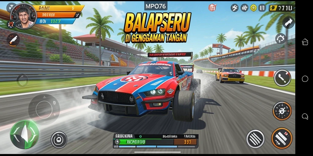 Screenshot gameplay MPO76 menampilkan balapan seru di trek yang menantang.