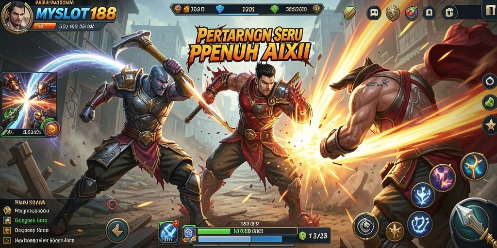Tampilan gameplay seru dalam MYSLOT188 selama pertarungan.