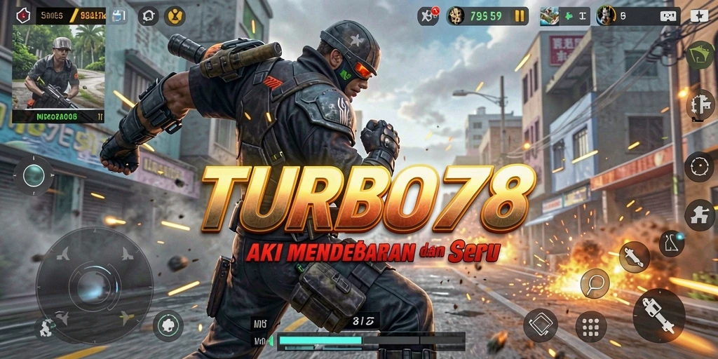Tampilan seru gameplay aksion TURBO78 saat bertarung.