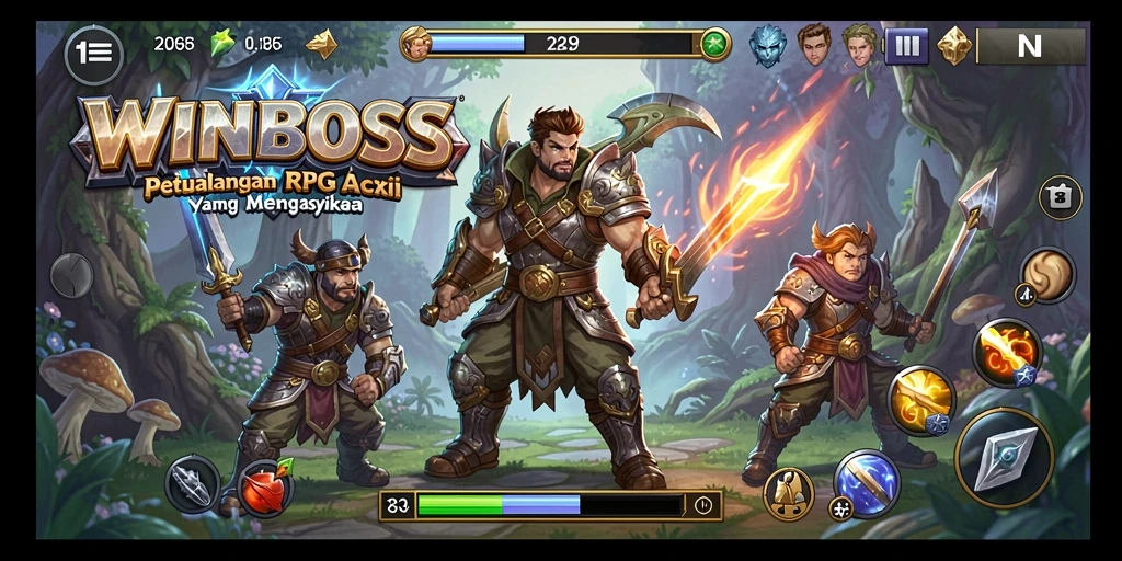 Tampilan gameplay dinamis dalam WINBOSS dengan aksi pertempuran yang mendebarkan.